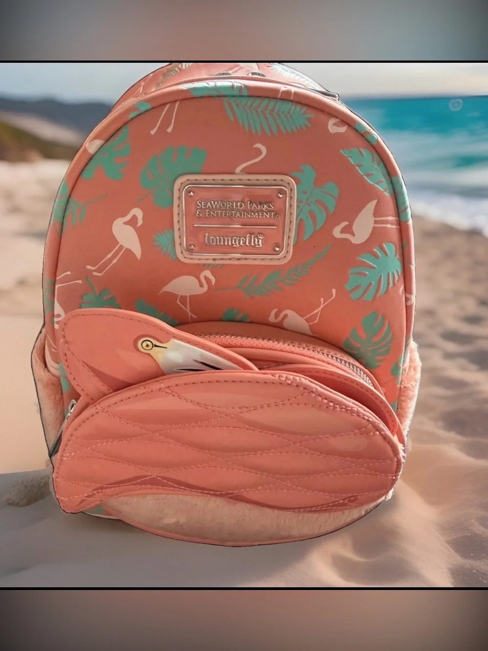 NEW w Tags SeaWorld 3D Pink FLAMINGO Loungefly Figural Backpack Exclusive Bag